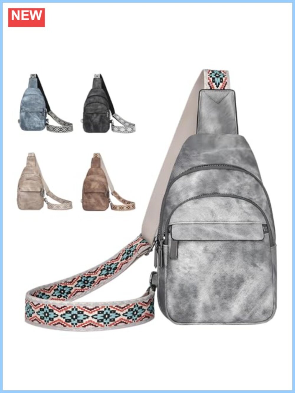 Faux Leather Sling Bag Crossbody Fanny Pack Chest Bag for Travel